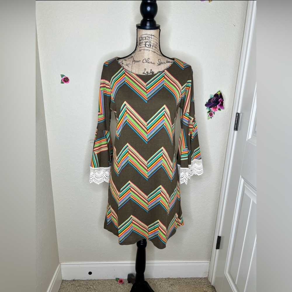 NTM: Judith March Retro Style Chevron Print Shift Style Knee Length Dress Sz M